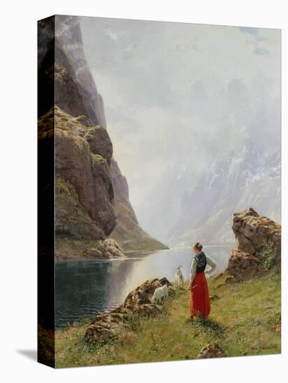 A Girl with Goats by a Fjord-Hans Dahl-Premier Image Canvas