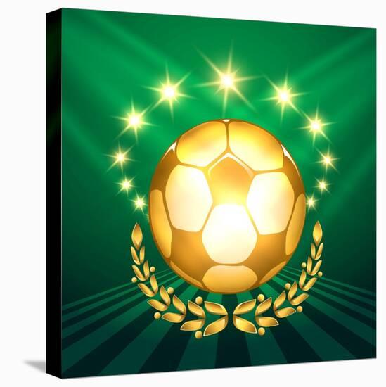 A Golden Soccer Ball with Laurel Wreath Against Shining Stars and Green-Olena Bogadereva-Stretched Canvas