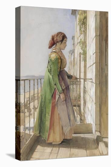 A Greek Girl Standing on a Balcony, C.1840 (W/C and Gouache over Graphite on Paper)-John Frederick Lewis-Premier Image Canvas