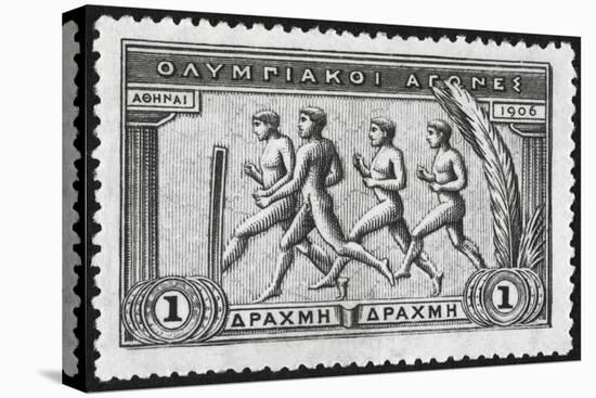 A Group Of Athletes Running, Greece 1906 Olympic Games, 1 Drachma, Unused Stamp Design-null-Premier Image Canvas