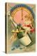 A Happy New Year, Victorian Girl on Champagne Bottle-null-Stretched Canvas