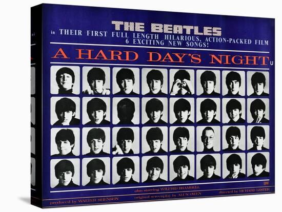 A Hard Day's Night, British Poster, (Top to Bottom), 1964-null-Stretched Canvas