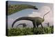 A Herd of Diplodocus Sauropod Dinosaurs Grazing-null-Stretched Canvas
