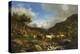 A Herd of Reindeer Fording a Stream in a Mountainous Landscape-Carl-henrik Bogh-Premier Image Canvas