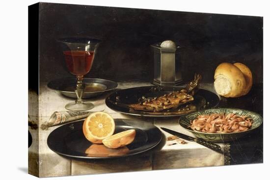 A Herring with Capers and a Sliced Orange on Plates and a Bowl of Shrimp on a Table-Clara Peeters-Premier Image Canvas