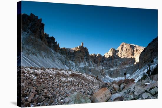 A Hiker Stands Below Wheeler Peak In Great Basin National Park, Nevada-Lindsay Daniels-Stretched Canvas