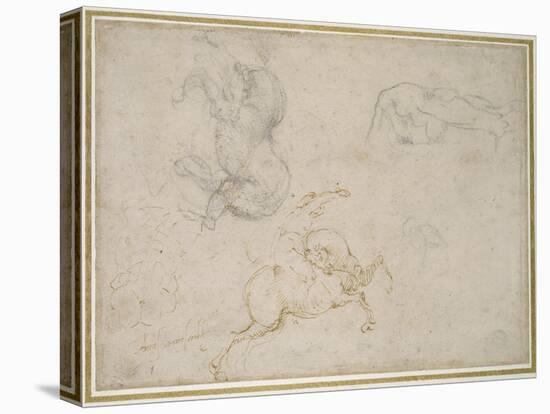 A Horseman Charging and Other Studies (Pen and Brown Ink with and over Black Chalk on Off-White Pap-Michelangelo Buonarroti-Premier Image Canvas