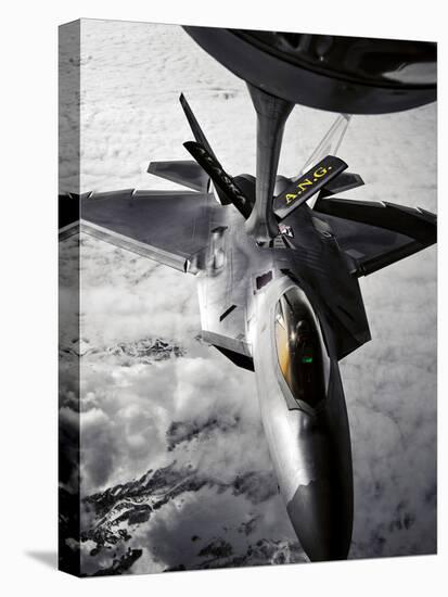 A KC-135 Stratotanker Refuels a F-22 Raptor-Stocktrek Images-Premier Image Canvas