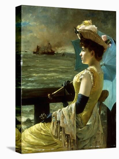 A Lady with a Parasol Looking out to Sea-Alfred Stevens-Premier Image Canvas