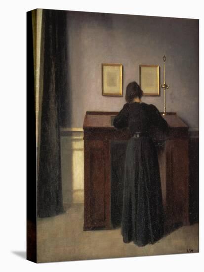 A Lady Writing at Her Desk-Vilhelm Hammershoi-Premier Image Canvas