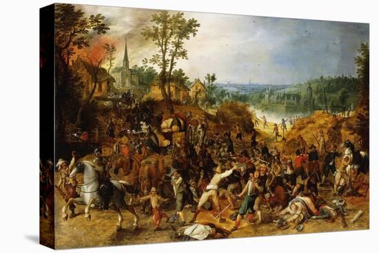 A Landscape with Marauders attacking a Wagon Train and Pillaging a Village-Sebastian Vrancx-Premier Image Canvas