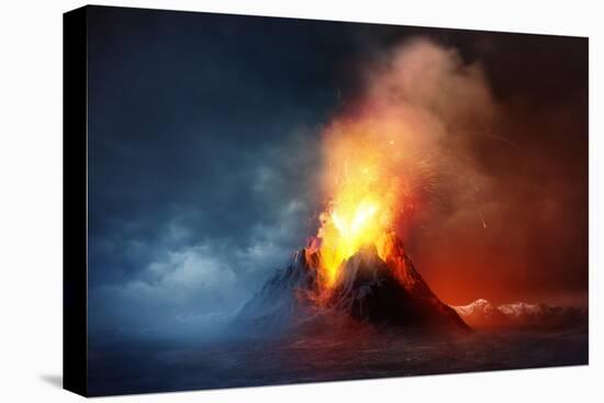 A Large Volcano Erupting Hot Lava and Gases into the Atmosphere. 3D Illustration.-Solarseven-Stretched Canvas