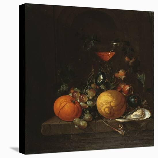 A Lemon, an Orange, Grapes, an Oyster, and a Glass of Wine on a Ledge-Canaletto-Premier Image Canvas