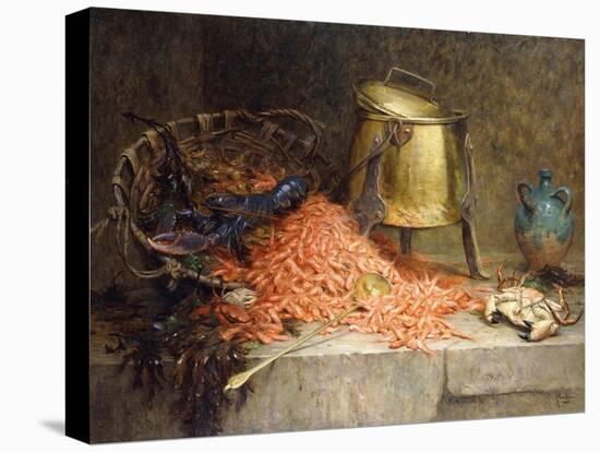 A Lobster, Shrimps and a Crab by an Urn on a Stone Ledge-Magne Desire-Alfred-Premier Image Canvas