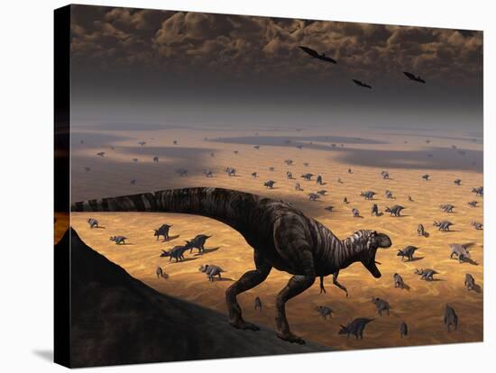 A Lone T. Rex Looks Down on a Large Herd of Triceratops-Stocktrek Images-Premier Image Canvas