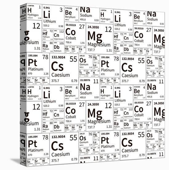 A Lot of Chemical Elements from Periodic Table, Black and White Seamless Pattern-Evgenii Bobrov-Stretched Canvas