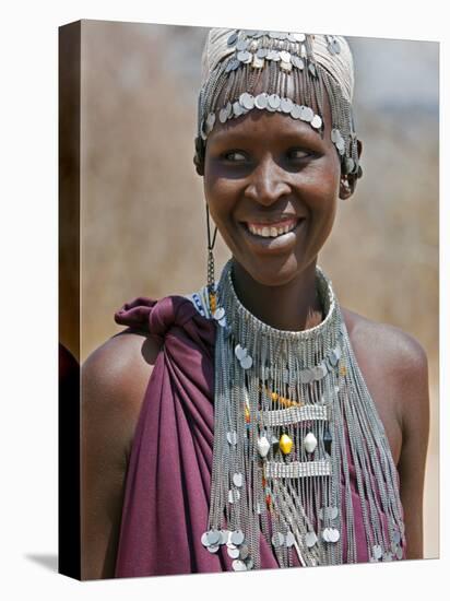 A Maasai Girl from the Kisongo Clan Wearing an Attractive Beaded Headband and Necklace-Nigel Pavitt-Premier Image Canvas