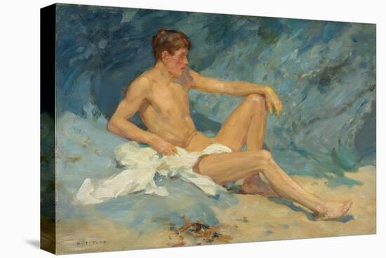 A Male Nude Reclining on Rocks (Oil on Canvas Board)-Henry Scott Tuke-Premier Image Canvas