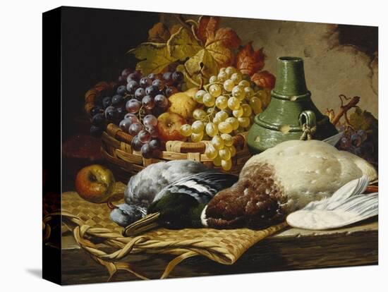 A Mallard and a Woodpigeon with a Basket of Apples and Grapes on a Wooden Ledge-Charles Thomas Bale-Premier Image Canvas