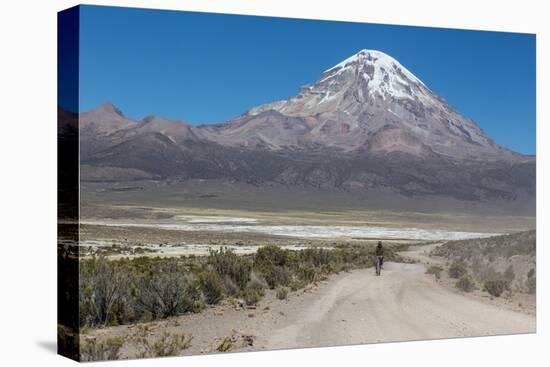 A Man Cycles in the Shadow of Sajama Volcano in Sajama National Park-Alex Saberi-Premier Image Canvas