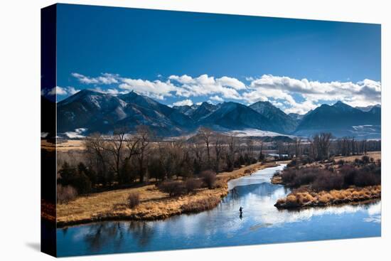 A Man Fly Fishes In A Spring Creek In Paradise Valley, Montana On A Beautiful Wintry Day-Ben Herndon-Premier Image Canvas