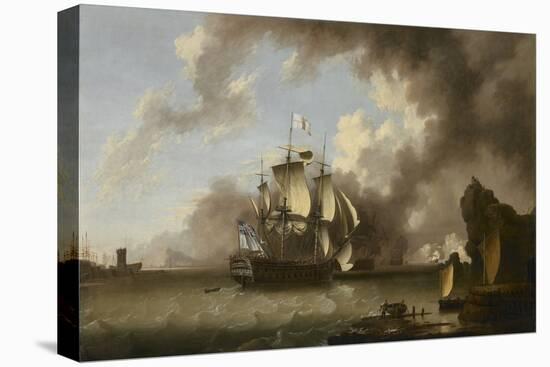 A Man of War in a Harbour (Oil on Canvas)-Richard Wright-Premier Image Canvas
