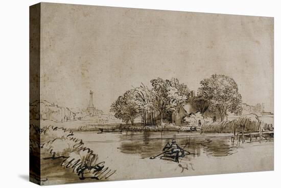 A Man Sculling a Boat on the Bullewijk, with a View Toward Ouderkerk, C.1650-Rembrandt van Rijn-Premier Image Canvas