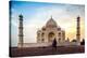 A Man Stands In Fron To F The Taj Mahal With Bird In Flight-Lindsay Daniels-Stretched Canvas