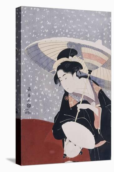 A Manservant Clearing the Geta of a Beauty on a Winters Day-Chokosai Eisho-Premier Image Canvas