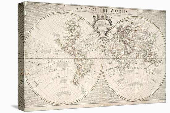 A Map of World, Corrected from the Observations to the Royal Societies of London and Paris-John Senex-Premier Image Canvas