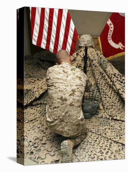 A Marine Kneels Before the Rifle, Boots and Identification Tags During a Memorial Service-Stocktrek Images-Premier Image Canvas