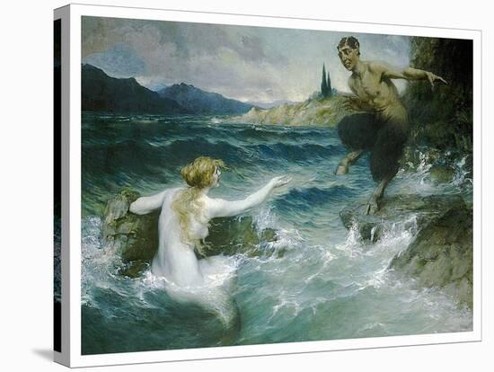 A Mermaid Tempting A Satyr Into The Water-Ferdinand Leeke-Stretched Canvas