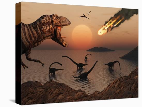A Mighty T. Rex Roars from Overhead as a Giant Fireball Falls from the Sky-Stocktrek Images-Premier Image Canvas