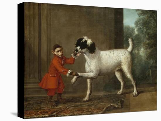 A Monkey Wearing Crimson Livery Dancing with a Poodle on the Terrace of a Country House-John Wootton-Premier Image Canvas