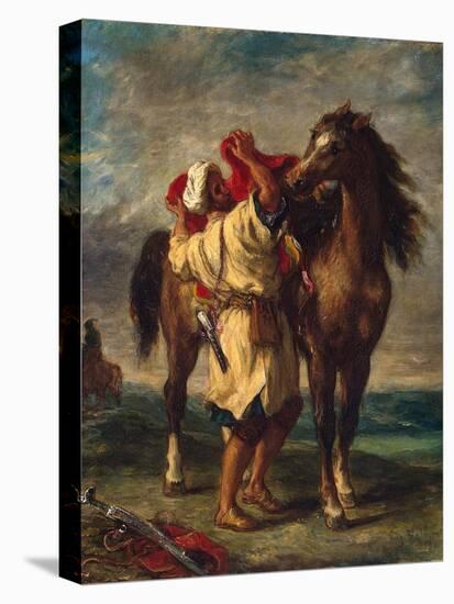 A Moroccan Saddling His Horse, 1855-Eugene Delacroix-Premier Image Canvas