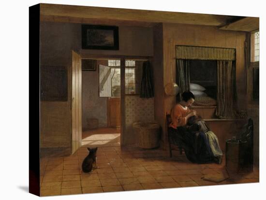 A Mother Delousing her Child’s Hair, Known as ‘A Mother’s Duty’, c.1658-60-Pieter de Hooch-Premier Image Canvas