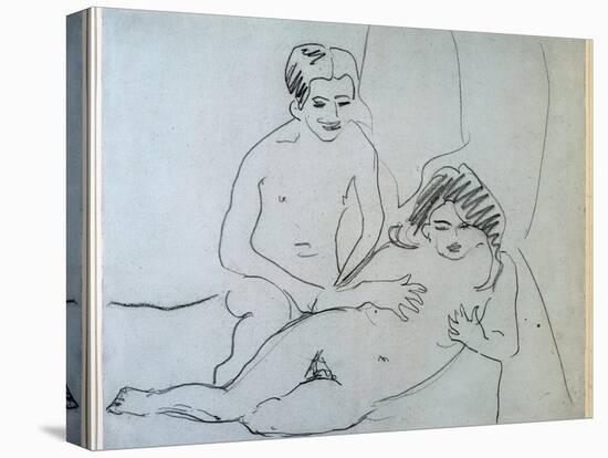 A Naked Couple Lying on A Bed (Drawing, 20Th Century)-Ernst Ludwig Kirchner-Premier Image Canvas