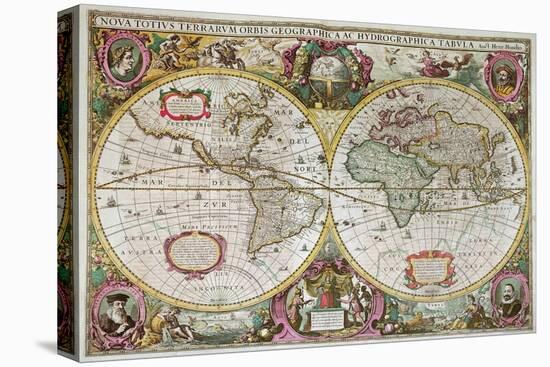 A New Land and Water Map of the Entire Earth, 1630-Henricus Hondius-Premier Image Canvas