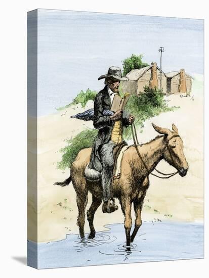 A Nomadic Preacher Riding on a Mule from Camp to Camp. Colour Engraving of the 19Th Century-null-Premier Image Canvas