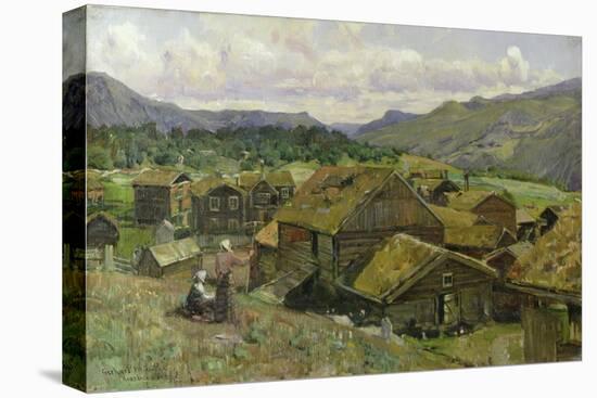 A Norwegian Village with Two Women (Oil on Canvas)-Gerhard Peter Frantz Vilhelm Munthe-Premier Image Canvas