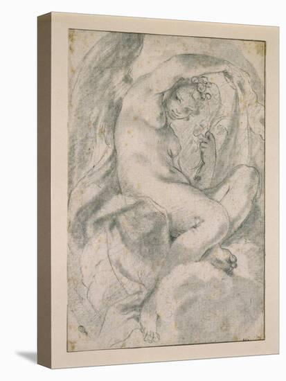 A Nymph (?Flora) Amid Clouds (Black Chalk with Stump on Off-White Paper)-Lodovico Carracci-Premier Image Canvas