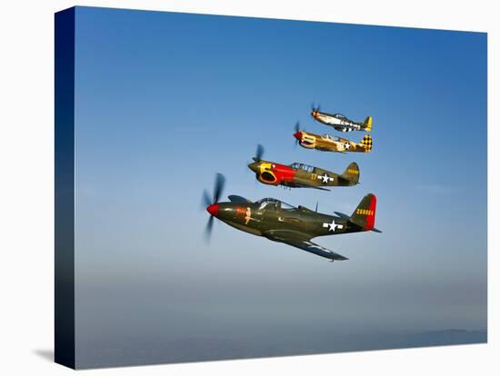 A P-36 Kingcobra, Two Curtiss P-40N Warhawks, and a P-51D Mustang in Flight-Stocktrek Images-Premier Image Canvas