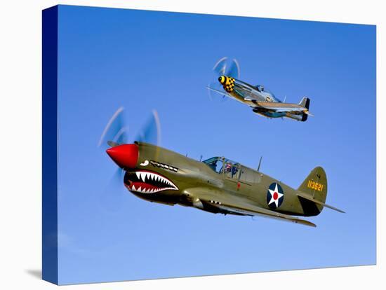 A P-40E Warhawk and a P-51D Mustang Kimberly Kaye in Flight-Stocktrek Images-Premier Image Canvas