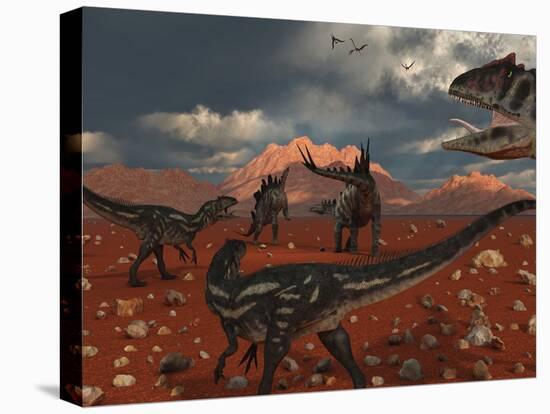 A Pack of Allosaurus Dinosaurs Track Down a Pair of Stegosaurus-Stocktrek Images-Premier Image Canvas