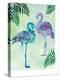 A pair of Blue Coast Flamingos with Palm fronds-Bee Sturgis-Stretched Canvas