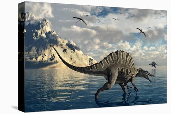 A Pair of Spinosaurus Hunting for Fish-Stocktrek Images-Stretched Canvas