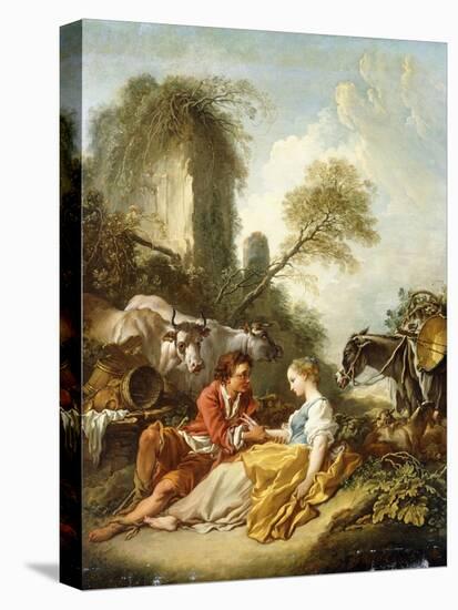 A Pastoral Landscape with a Shepherd and Shepherdess Seated by Ruins-Francois Boucher-Premier Image Canvas