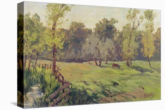 A Pasture with a Stream and an Enclosure, C.1868 (Oil on Canvas)-Alfred Sisley-Premier Image Canvas