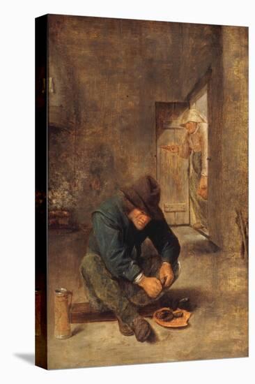 A Peasant eating Mussels in an Interior-Adraen Brouwer-Premier Image Canvas