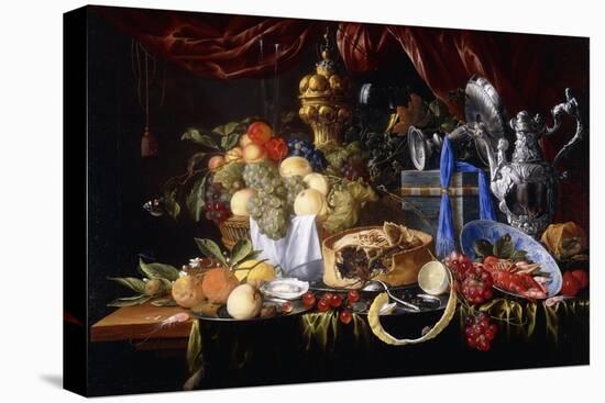 A Pie on a Pewter Plate, a Partly Peeled Lemon, a Silver Spoon on a Pewter Plate, Crayfish and…-Jan Davidsz de Heem-Premier Image Canvas